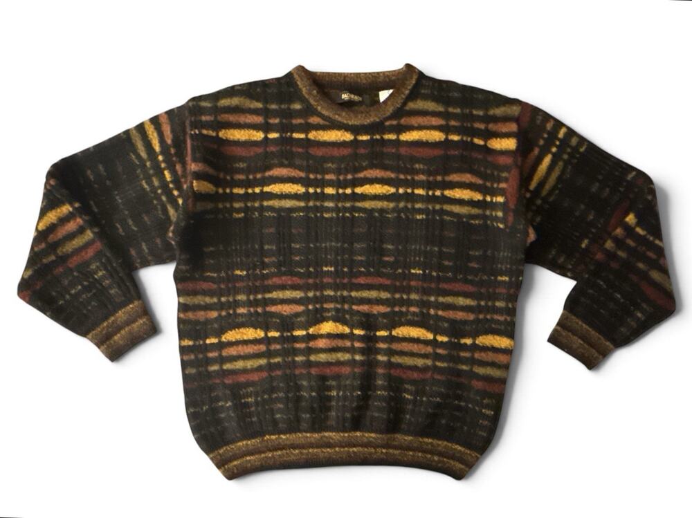 Vtg Bachrach Mens Large Striped Neil Polo Sweater Merino Wool Blend Made Italy